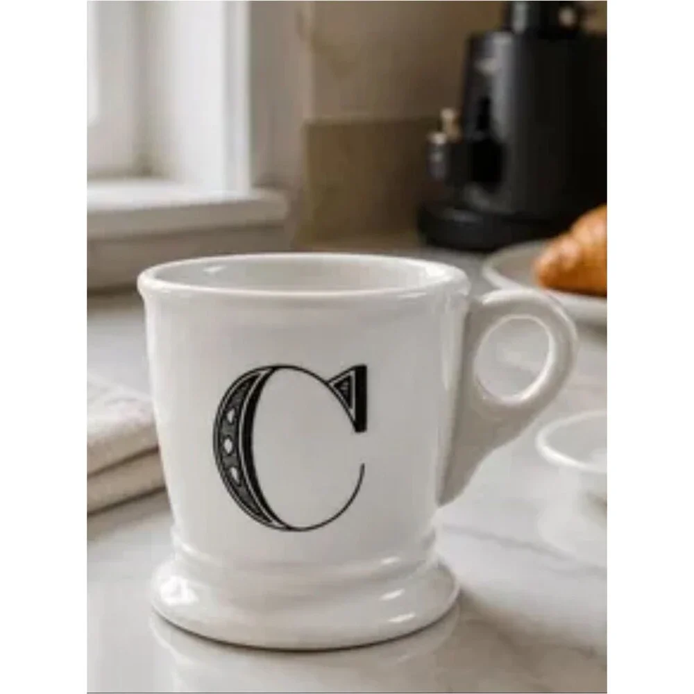 Anthropologie Initial C Black Monogram Coffee Tea Mug Cup Shaving Style Classic